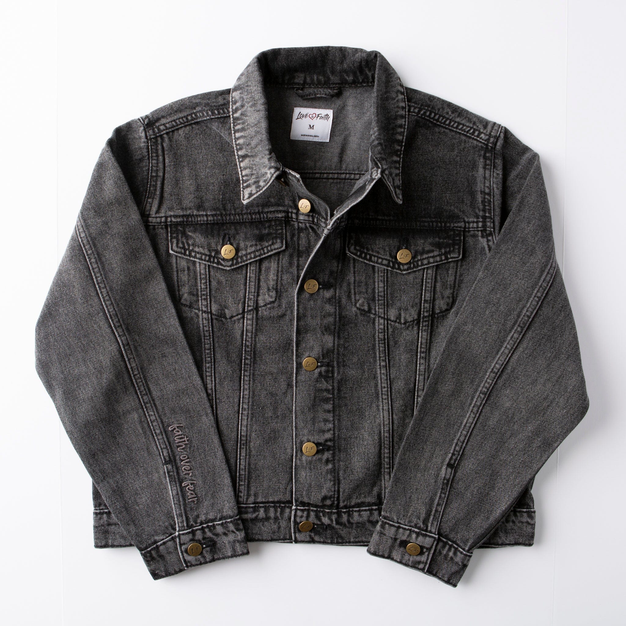 Vintage Washed Faith Over Fear Denim Jacket - Image 3