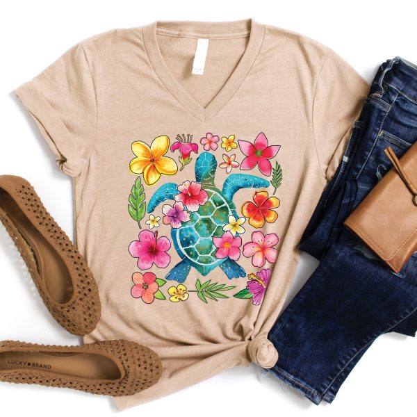Turtle Floral V-Neck