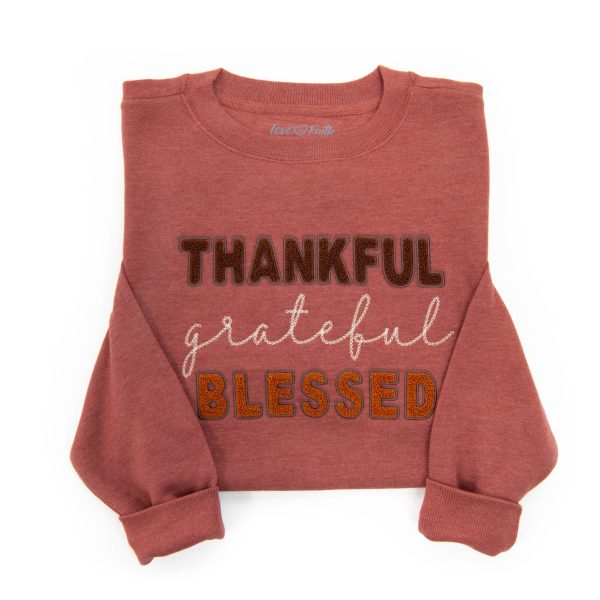 Embellished Thankful Grateful Blessed Sweatshirt