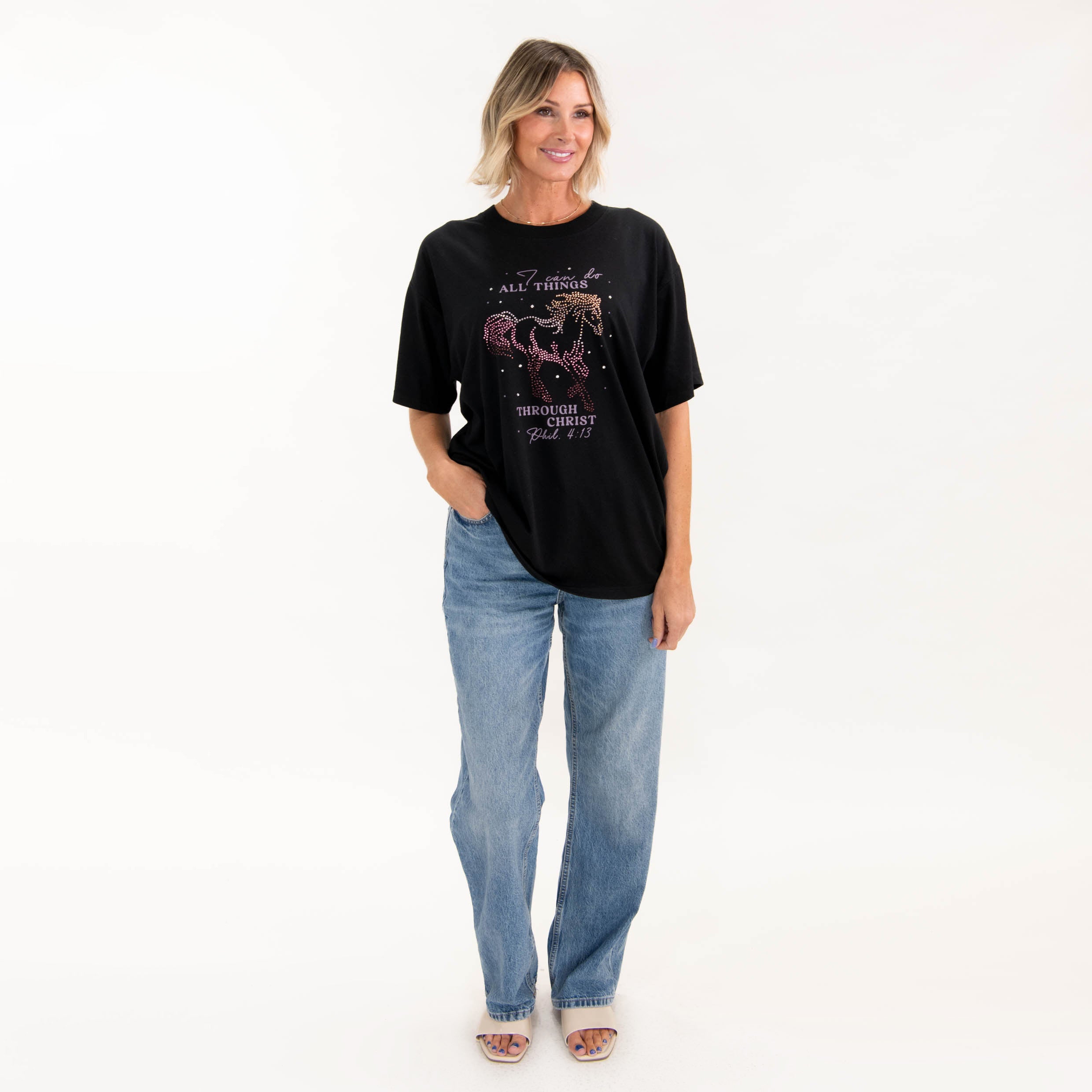 I Can Do All Things Rhinestone Oversized Tee - Image 3