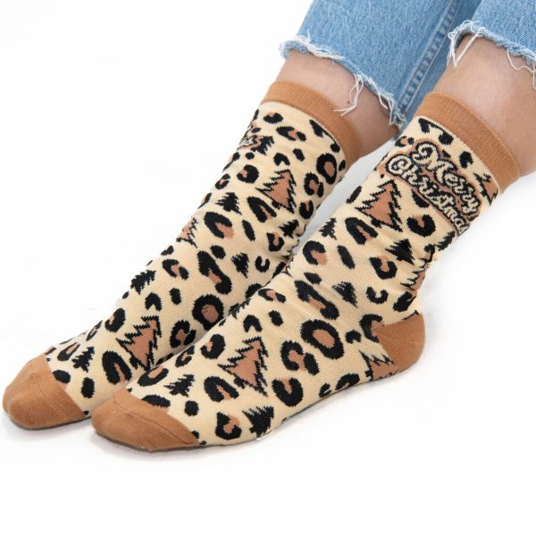 Merry Christmas Leopard Crew Socks