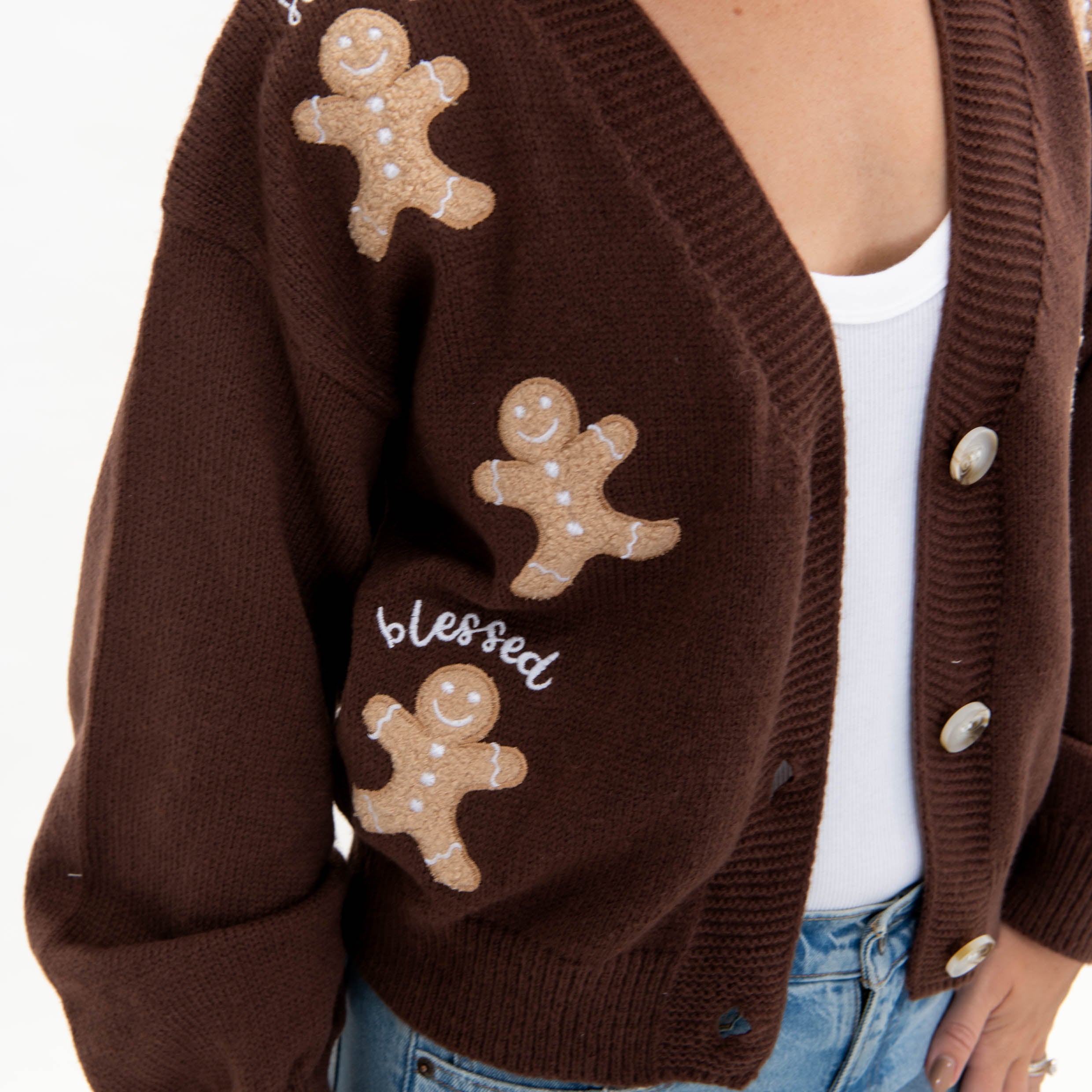 Gingerbread Joyful Merry Blessed Cardigan - Image 3